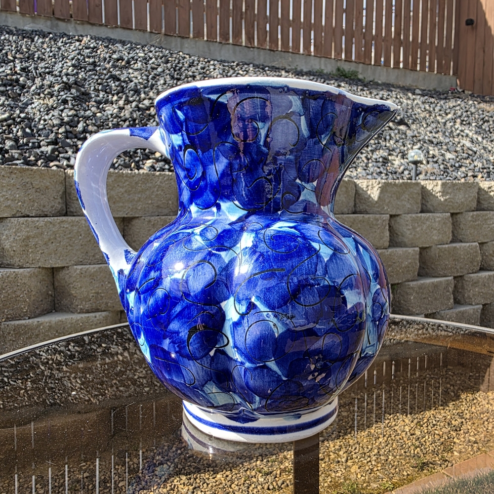 Blue Ceramic Art Pitcher Made in Mexico Handmade